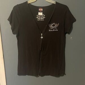 Harley-Davidson Women's Black V-Neck Zip Tee